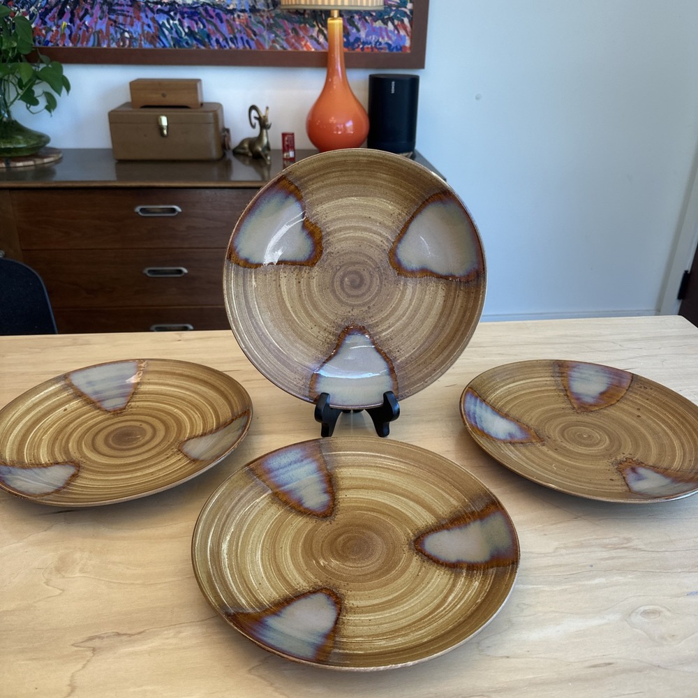 Sango Splash 4951 Set Of 4 Dinner Plates 11" Drip Glaze Pottery Serving Plate